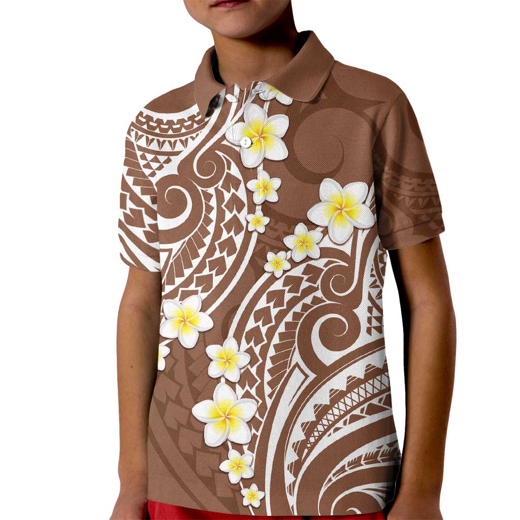 Plumeria With Brown Polynesian Tattoo Pattern Kid Polo Shirt