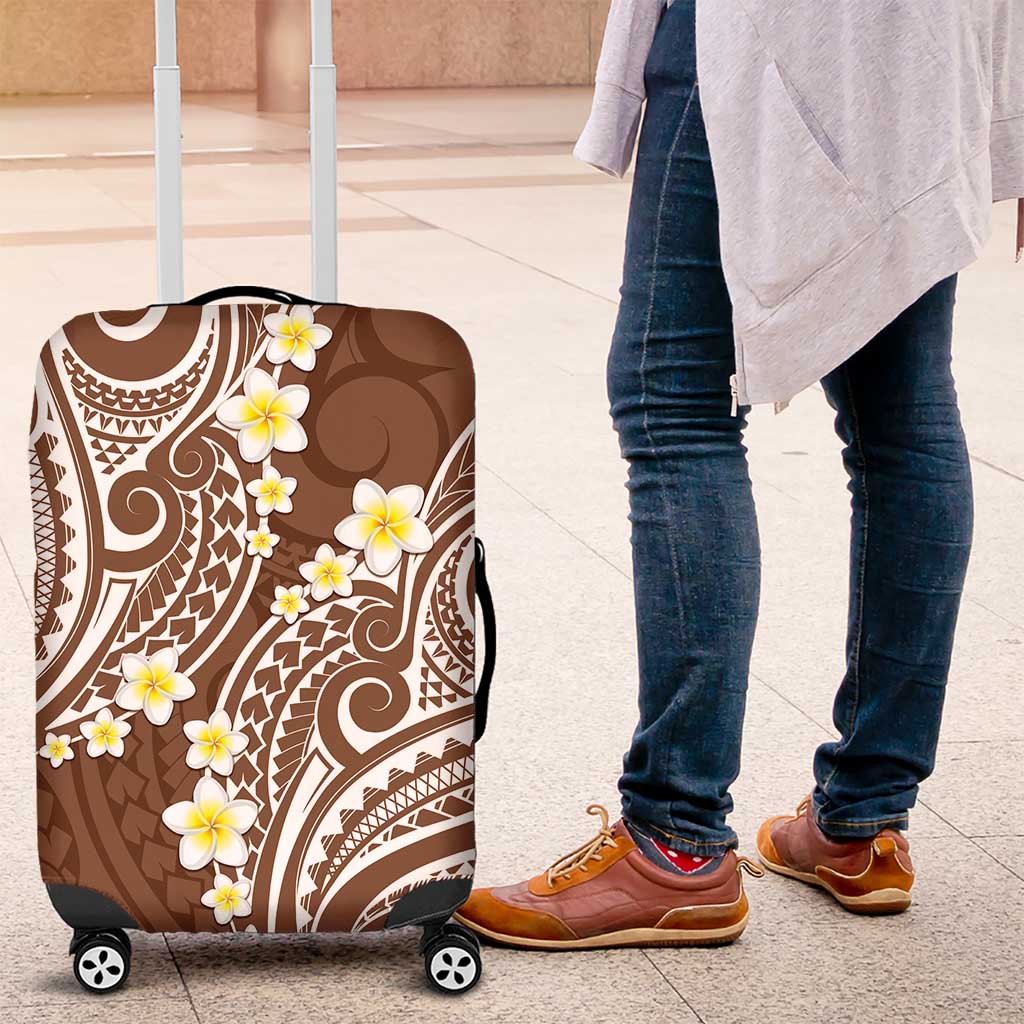 Plumeria With Brown Polynesian Tattoo Pattern Luggage Cover