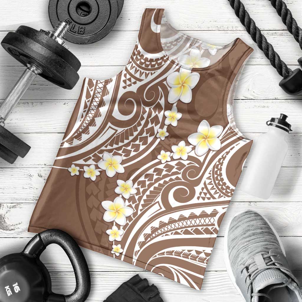 Plumeria With Brown Polynesian Tattoo Pattern Men Tank Top LT05 - Polynesian Pride