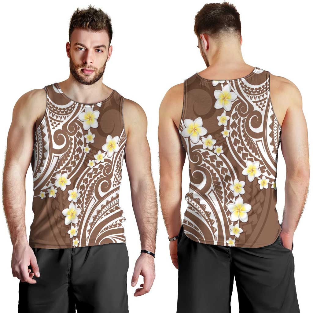 Plumeria With Brown Polynesian Tattoo Pattern Men Tank Top LT05 - Polynesian Pride