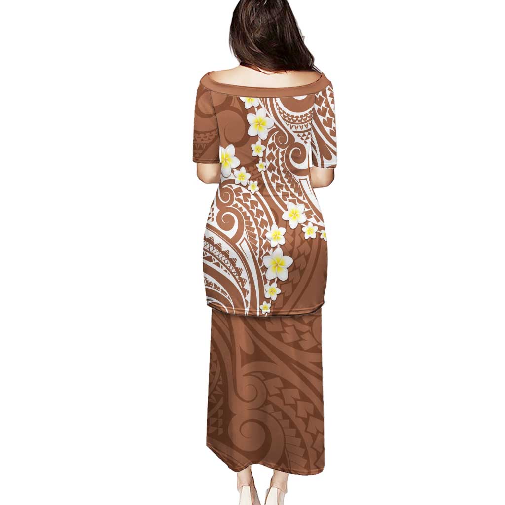 Plumeria With Brown Polynesian Tattoo Pattern Puletasi LT05 - Polynesian Pride