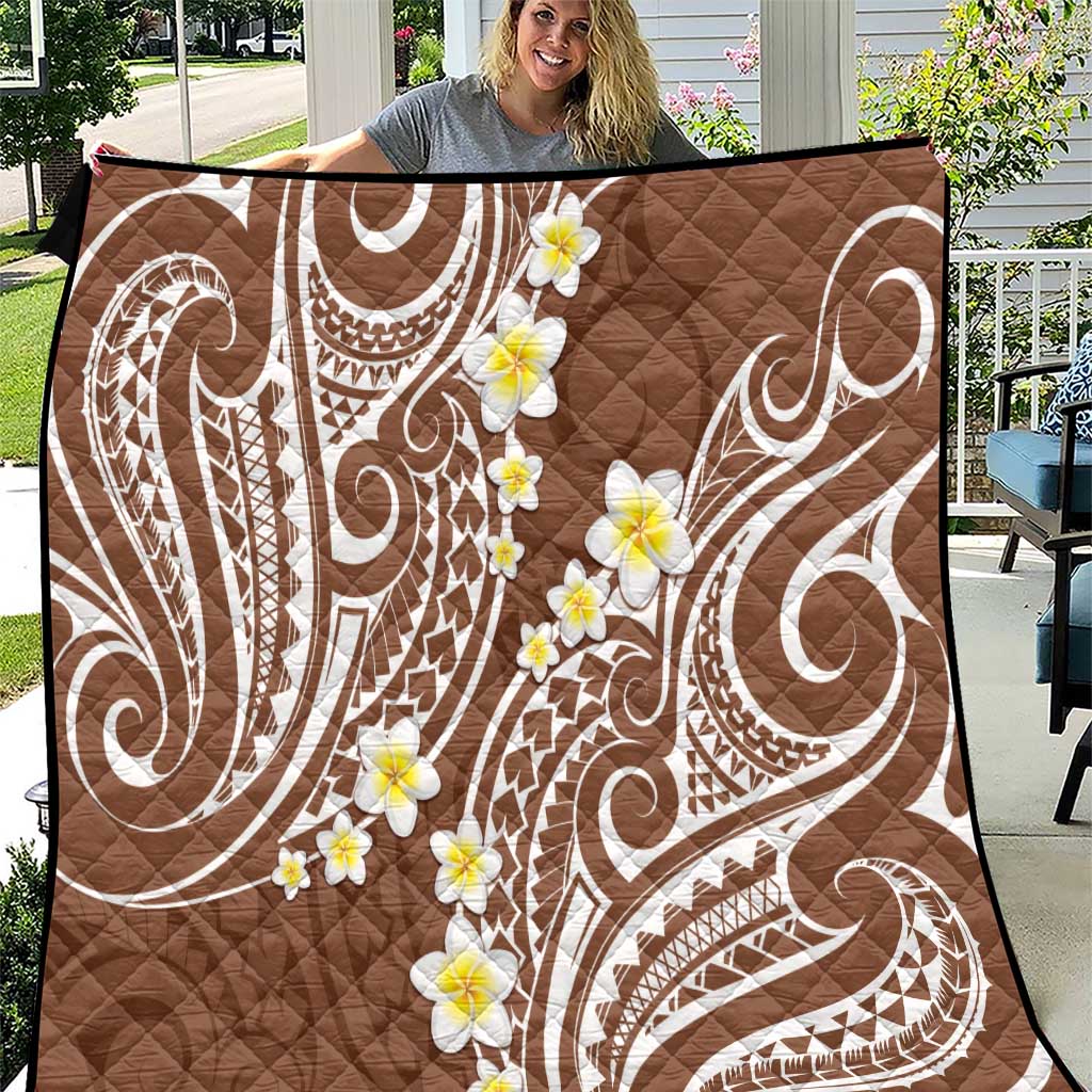 Plumeria With Brown Polynesian Tattoo Pattern Quilt