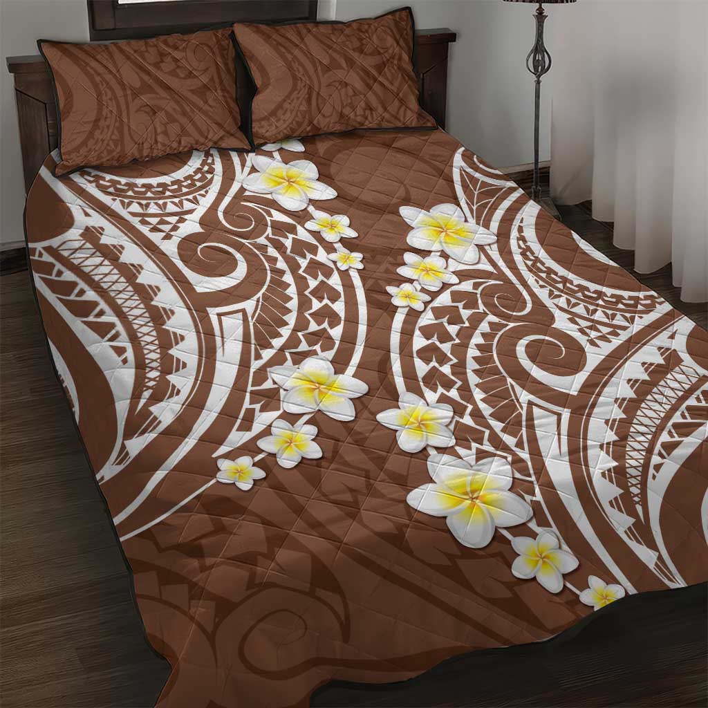 Plumeria With Brown Polynesian Tattoo Pattern Quilt Bed Set LT05 Brown - Polynesian Pride