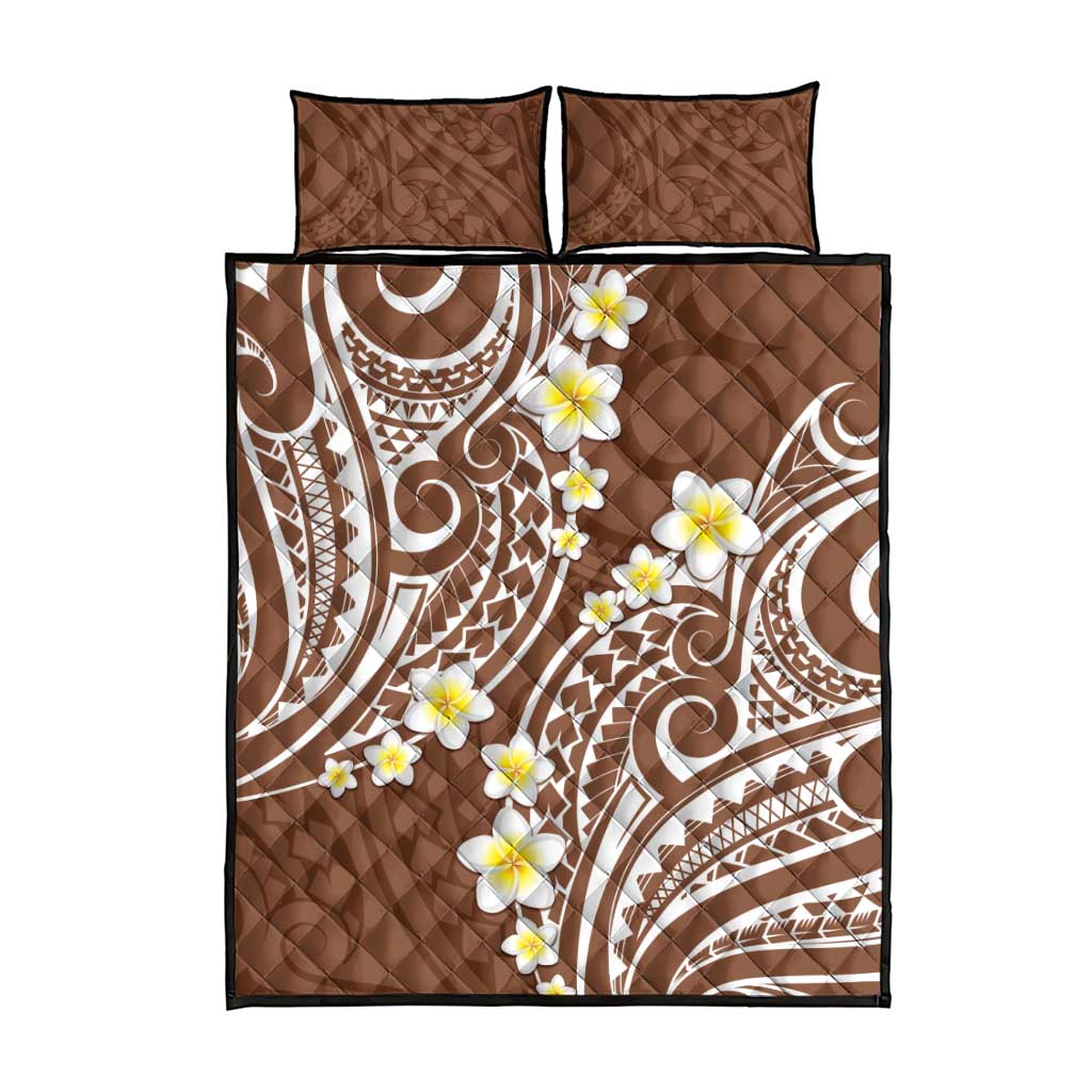 Plumeria With Brown Polynesian Tattoo Pattern Quilt Bed Set LT05 - Polynesian Pride