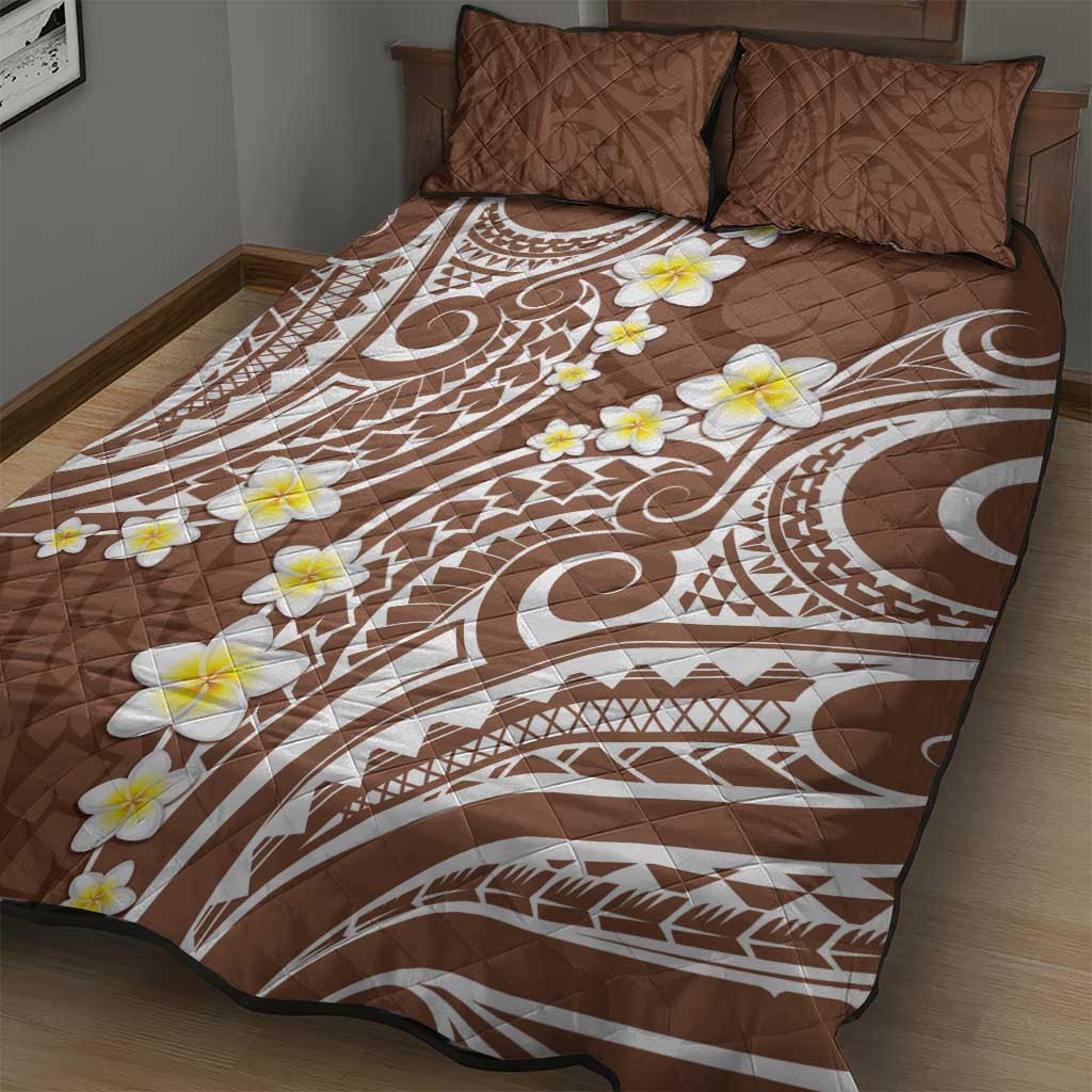 Plumeria With Brown Polynesian Tattoo Pattern Quilt Bed Set LT05 - Polynesian Pride