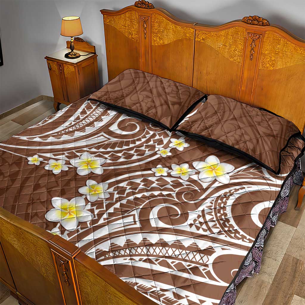 Plumeria With Brown Polynesian Tattoo Pattern Quilt Bed Set LT05 - Polynesian Pride