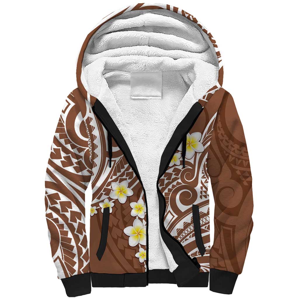 Plumeria With Brown Polynesian Tattoo Pattern Sherpa Hoodie