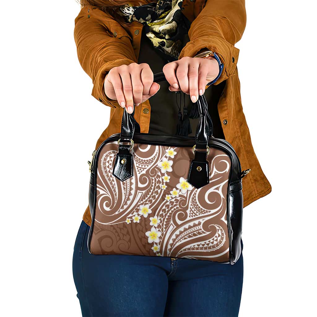 Plumeria With Brown Polynesian Tattoo Pattern Shoulder Handbag