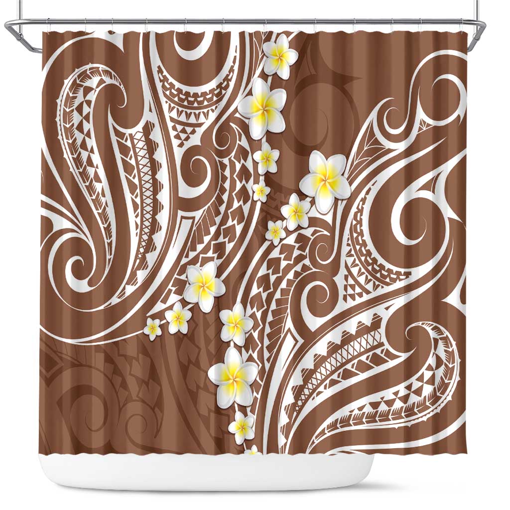 Plumeria With Brown Polynesian Tattoo Pattern Shower Curtain