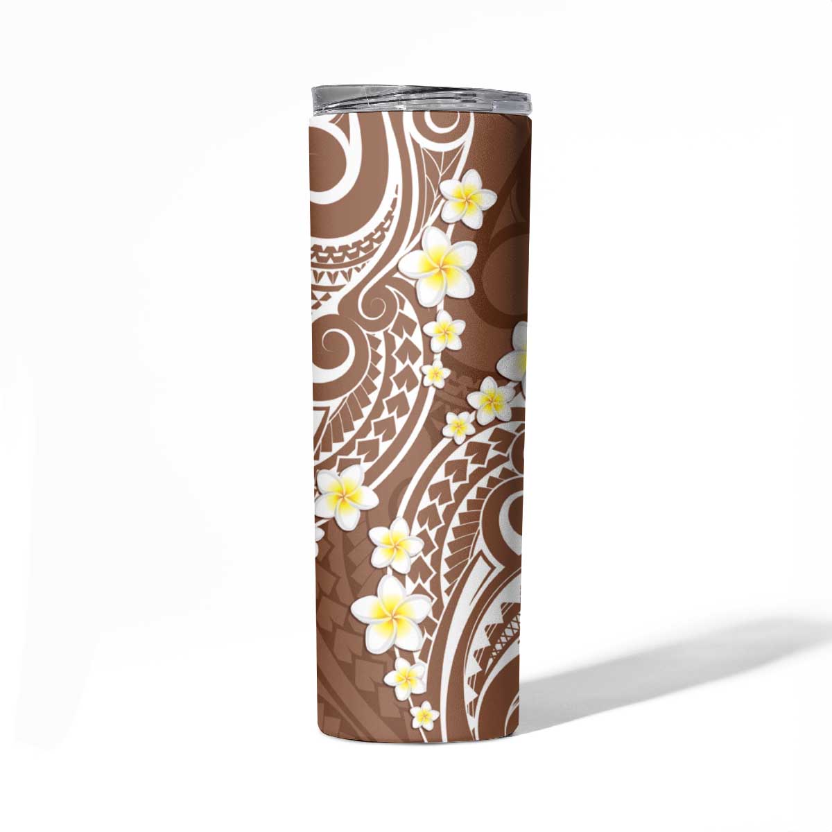 Plumeria With Brown Polynesian Tattoo Pattern Skinny Tumbler LT05 - Polynesian Pride