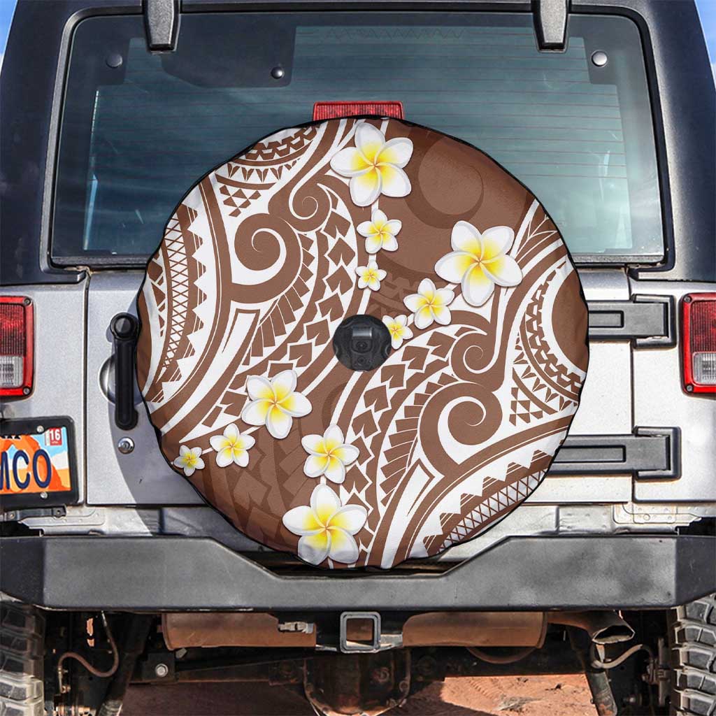 Plumeria With Brown Polynesian Tattoo Pattern Spare Tire Cover LT05 Brown - Polynesian Pride
