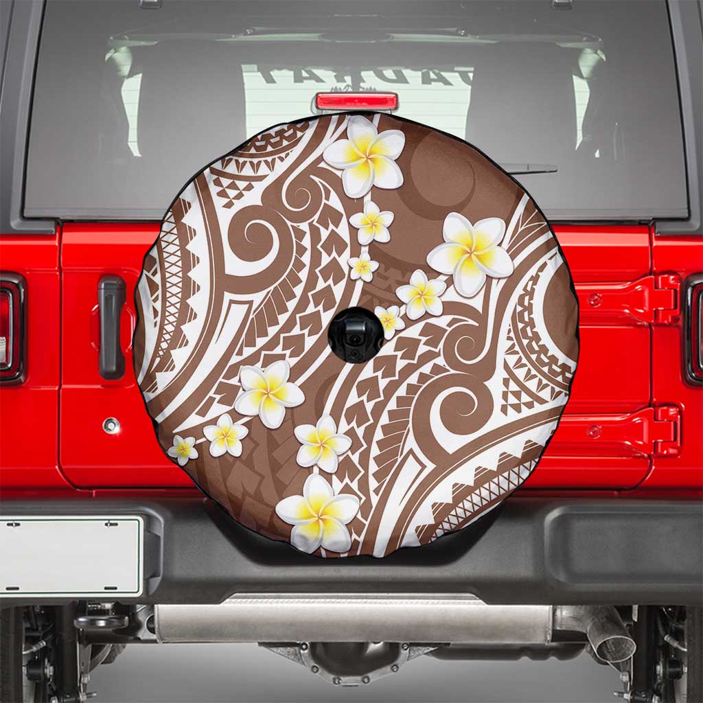 Plumeria With Brown Polynesian Tattoo Pattern Spare Tire Cover LT05 - Polynesian Pride