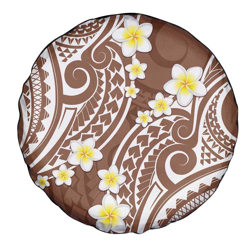 Plumeria With Brown Polynesian Tattoo Pattern Spare Tire Cover LT05 - Polynesian Pride