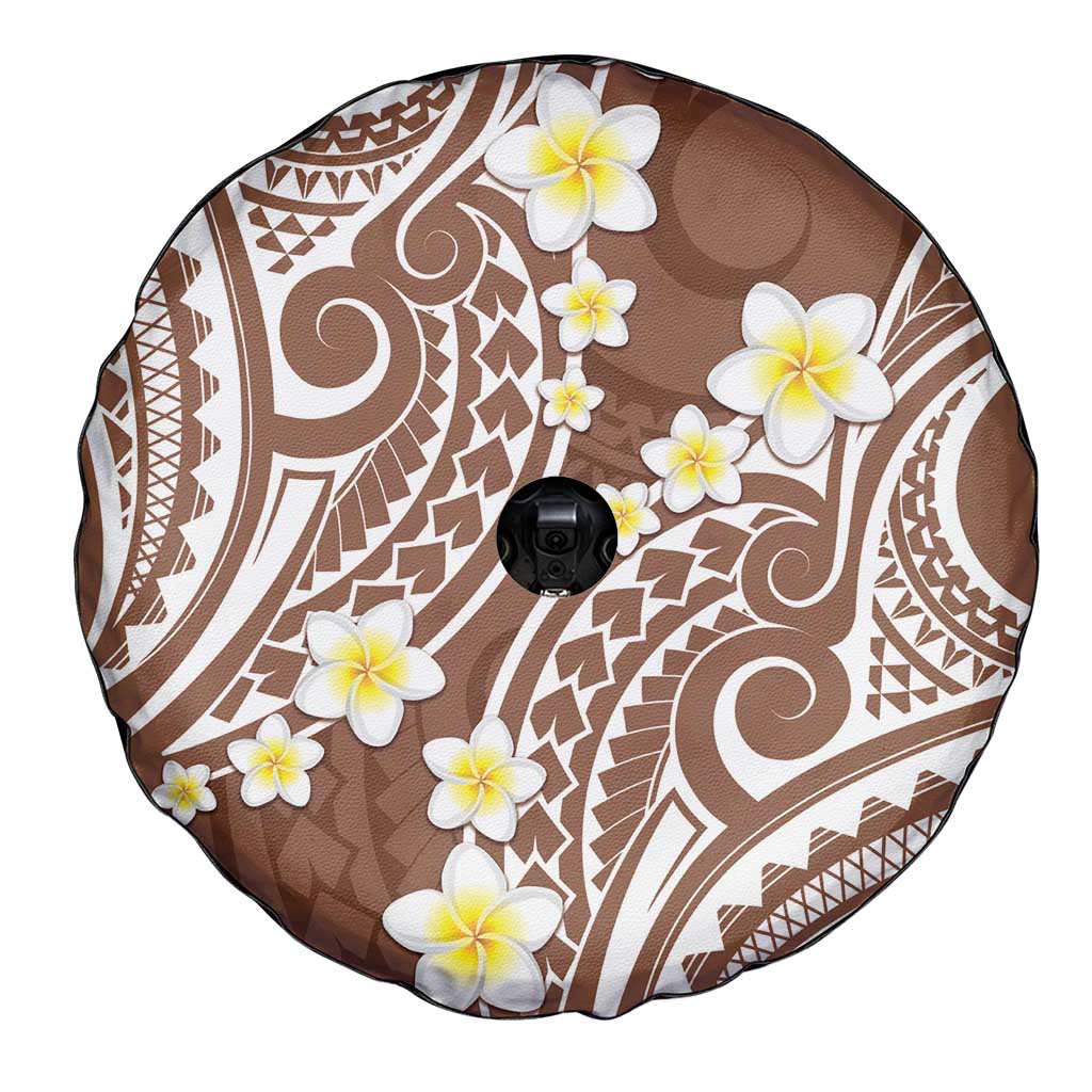 Plumeria With Brown Polynesian Tattoo Pattern Spare Tire Cover LT05 - Polynesian Pride