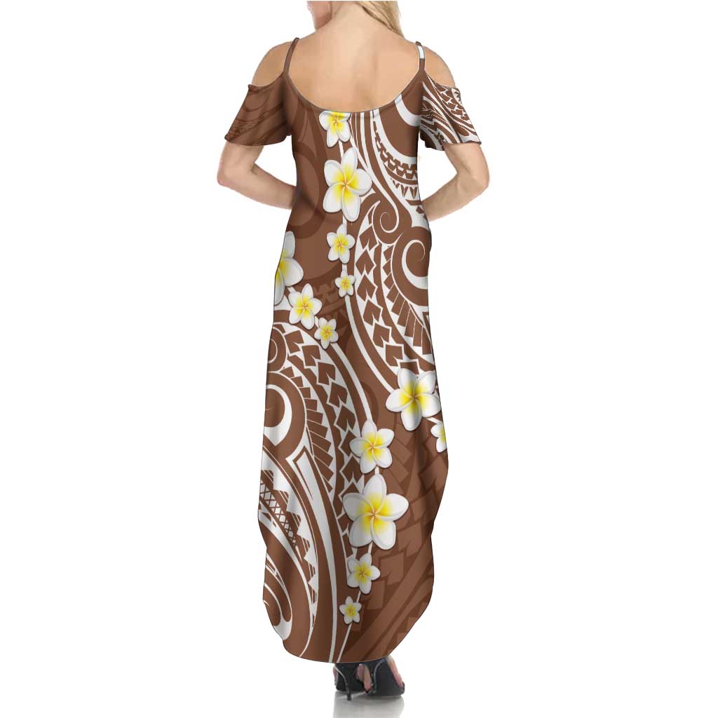 Plumeria With Brown Polynesian Tattoo Pattern Summer Maxi Dress LT05 - Polynesian Pride
