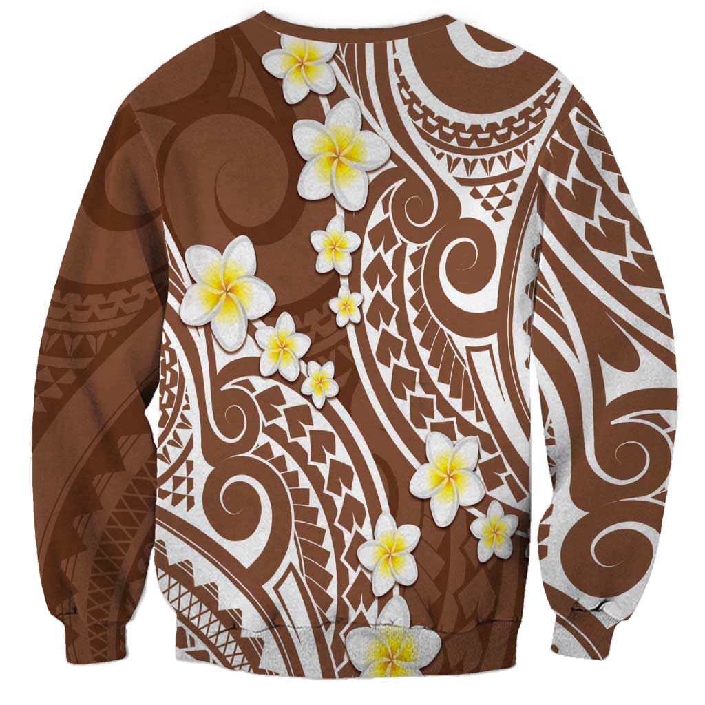 Plumeria With Brown Polynesian Tattoo Pattern Sweatshirt LT05 - Polynesian Pride