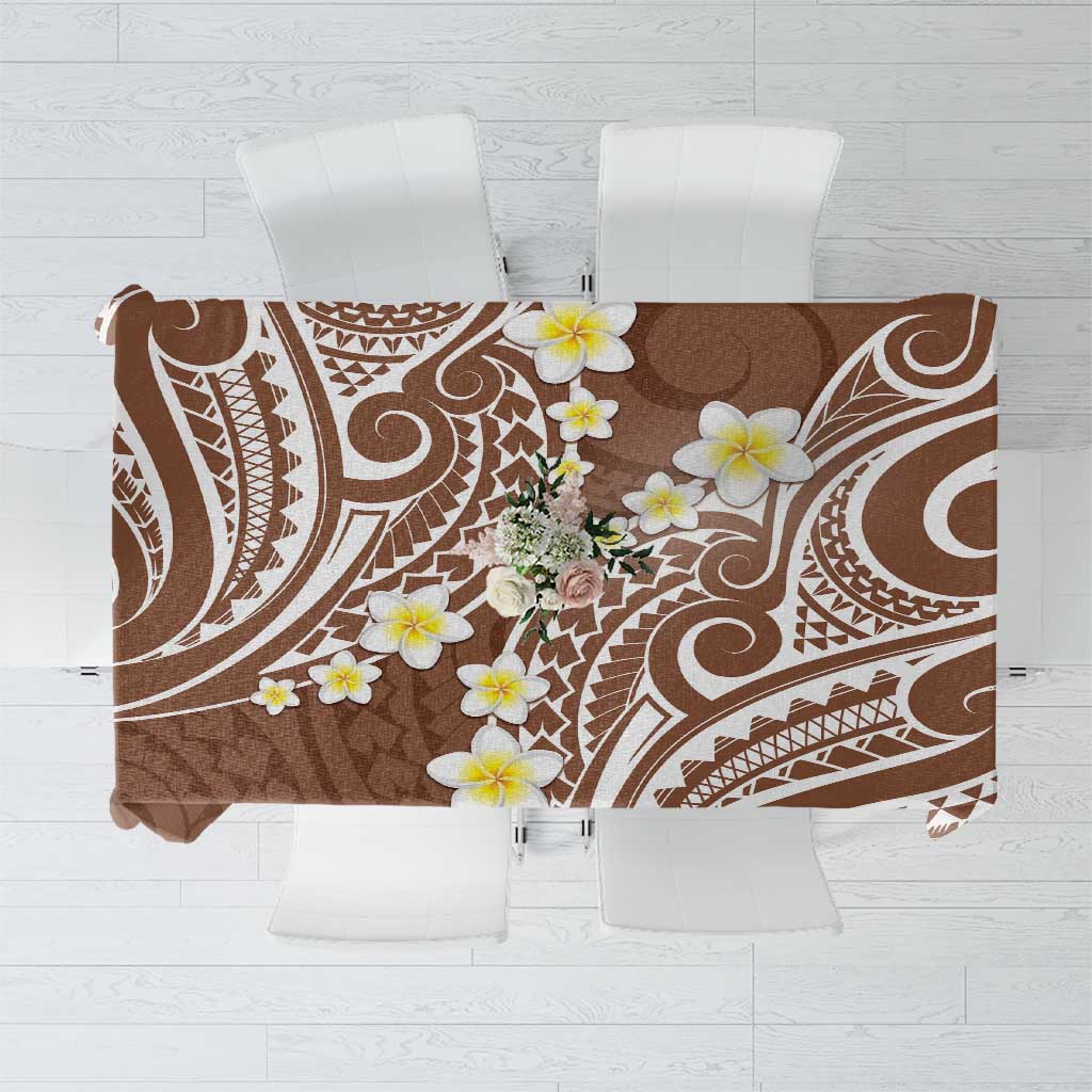 Plumeria With Brown Polynesian Tattoo Pattern Tablecloth LT05 Brown - Polynesian Pride