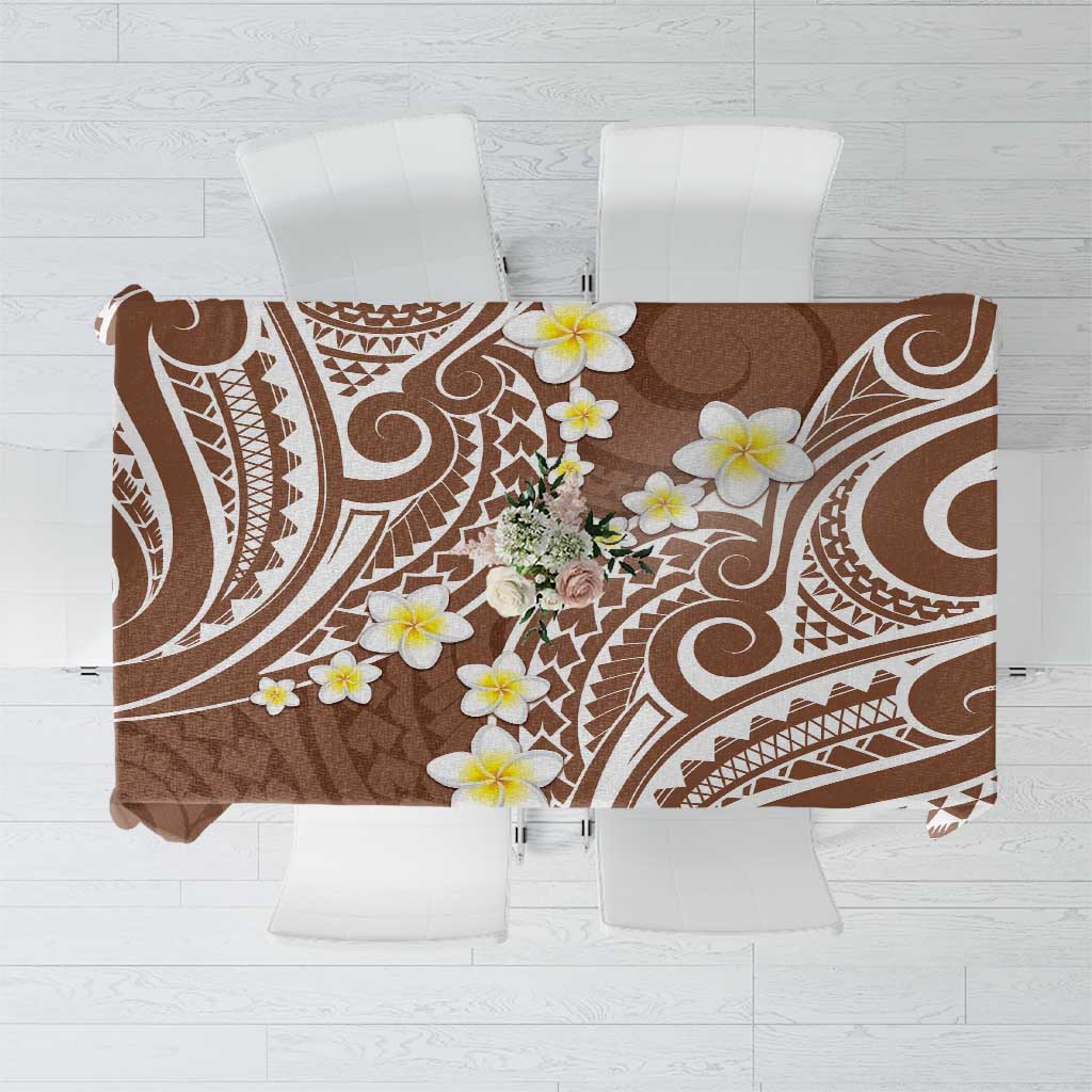Plumeria With Brown Polynesian Tattoo Pattern Tablecloth