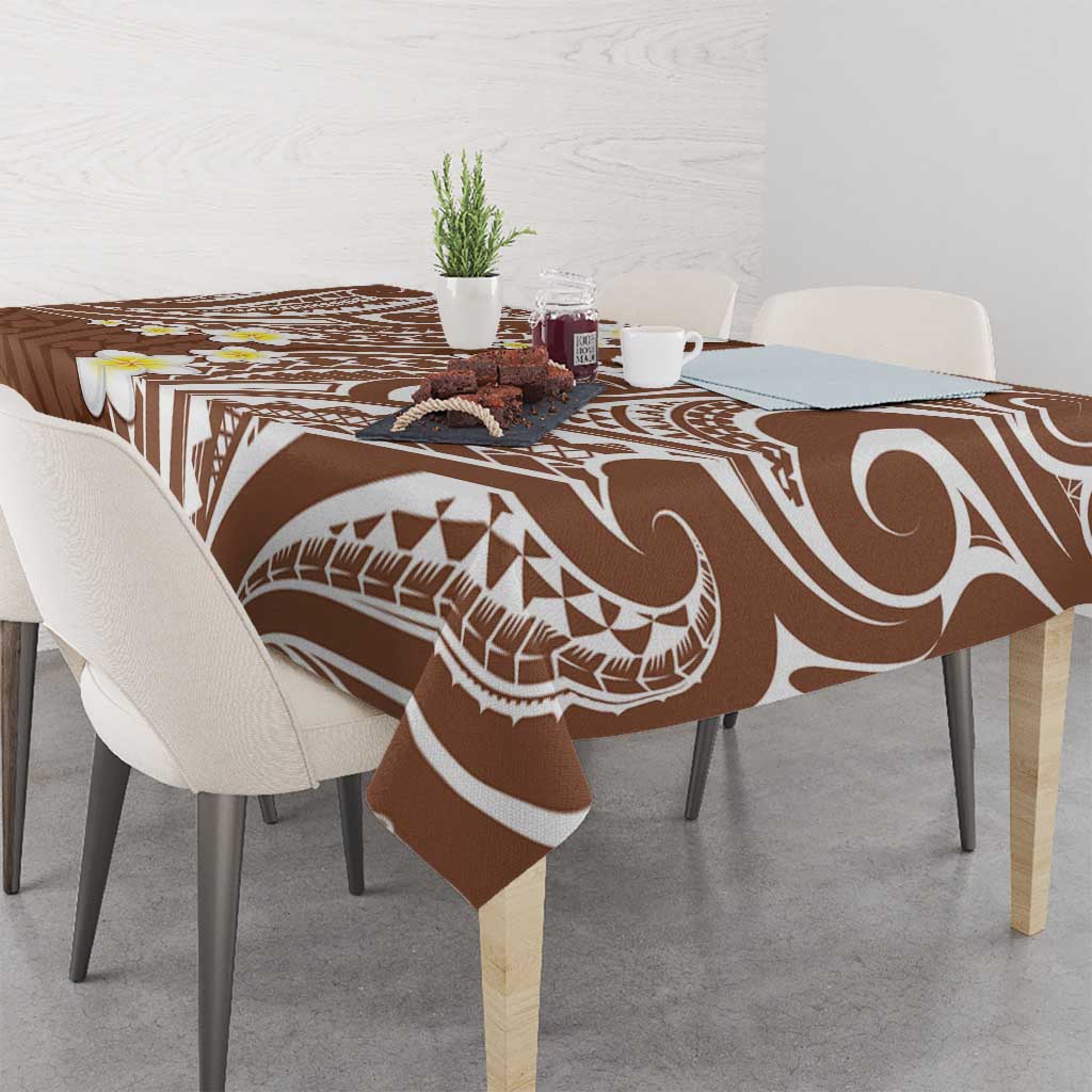 Plumeria With Brown Polynesian Tattoo Pattern Tablecloth LT05 - Polynesian Pride