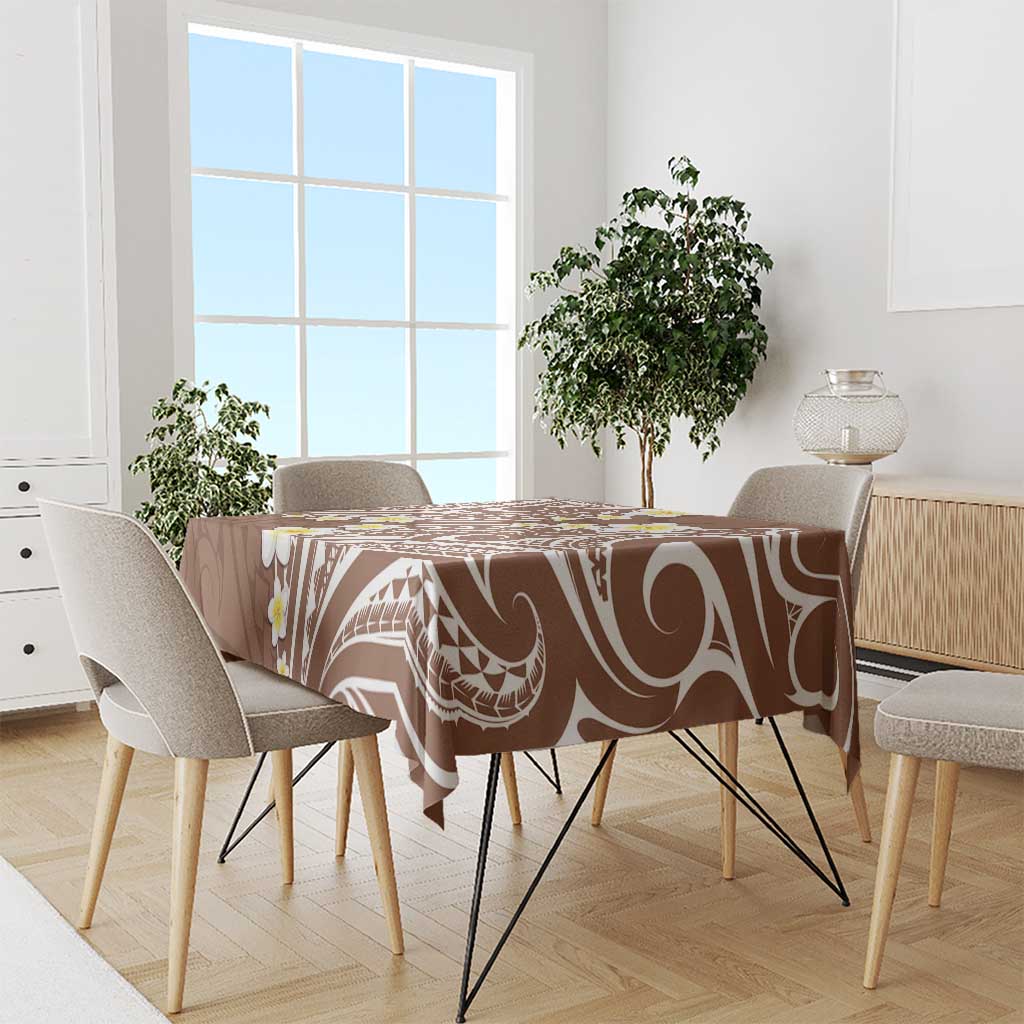 Plumeria With Brown Polynesian Tattoo Pattern Tablecloth LT05 - Polynesian Pride