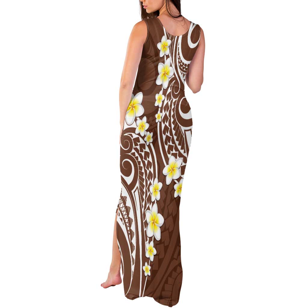 Plumeria With Brown Polynesian Tattoo Pattern Tank Maxi Dress