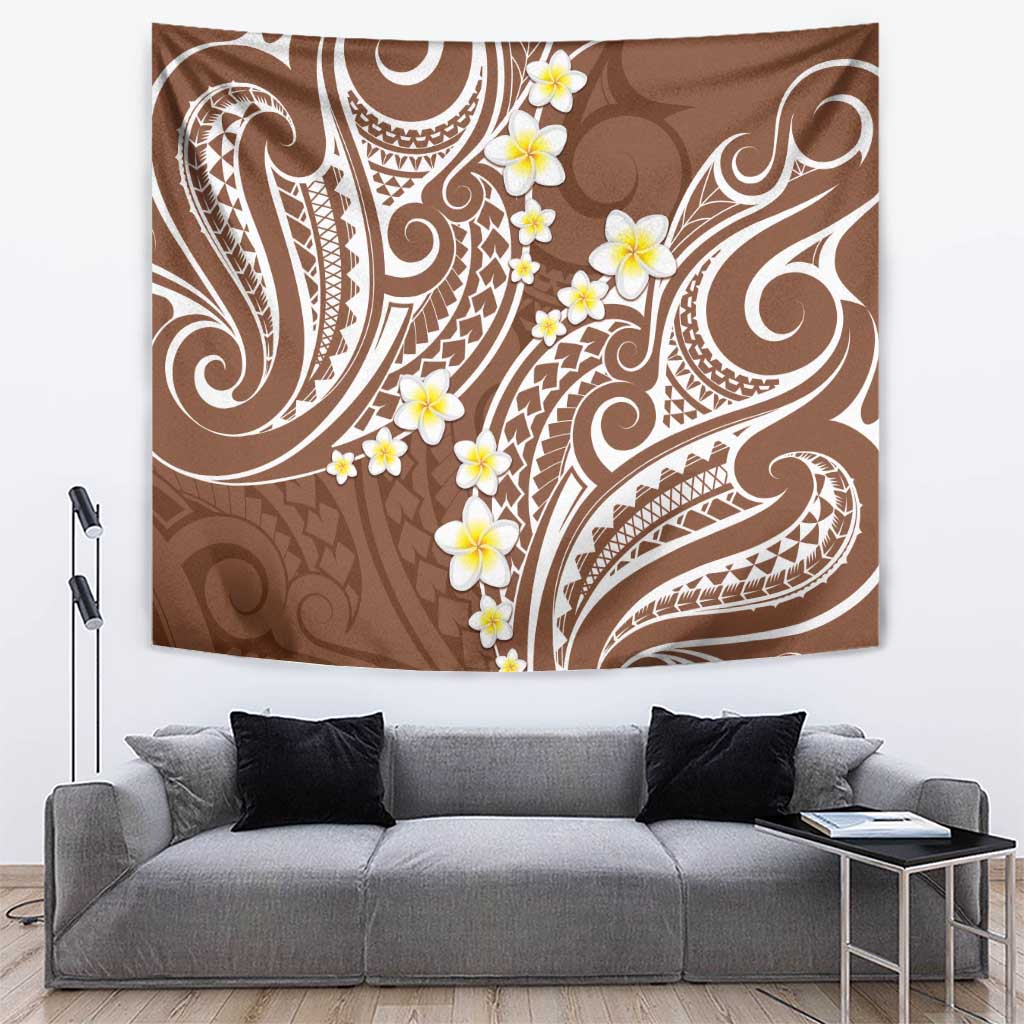 Plumeria With Brown Polynesian Tattoo Pattern Tapestry