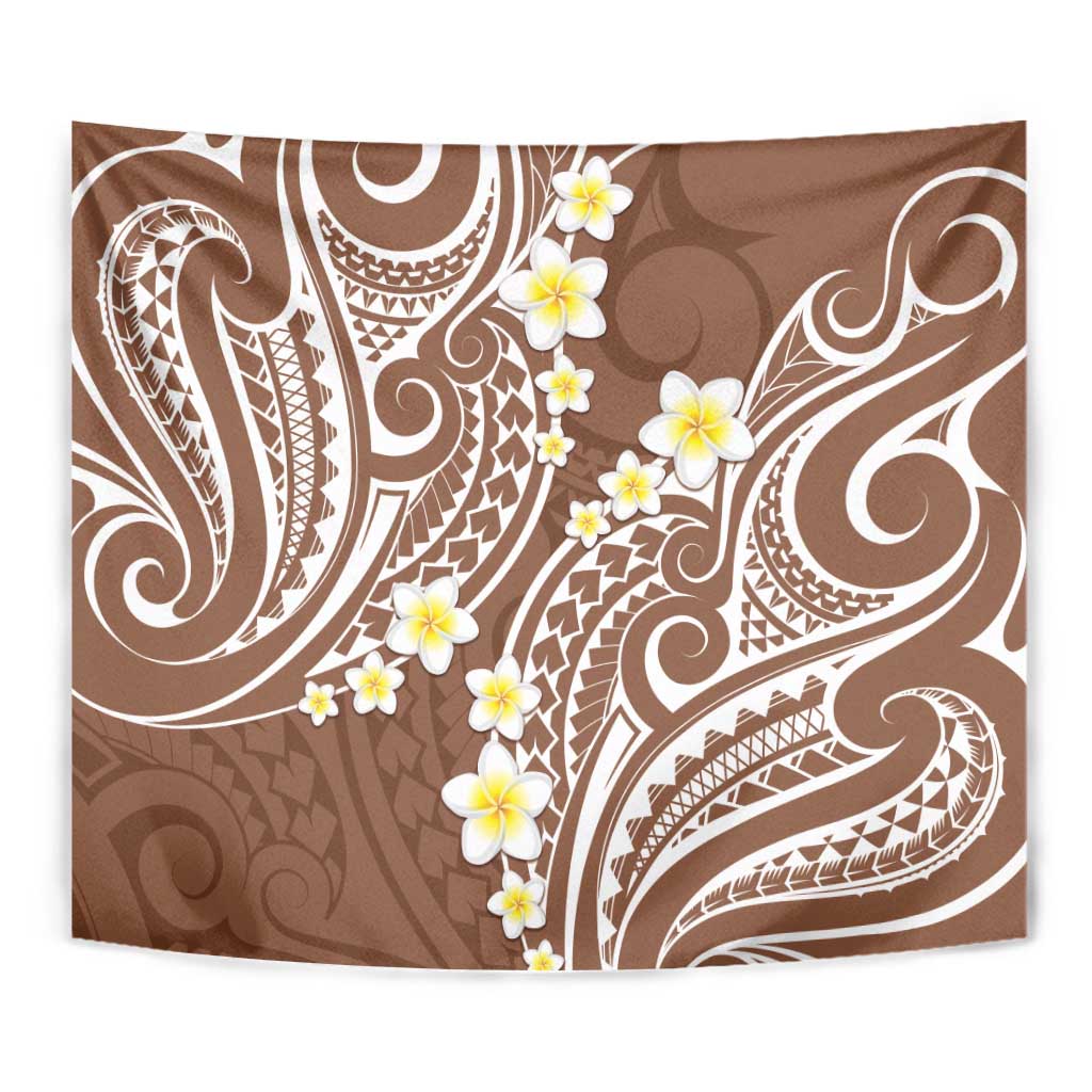 Plumeria With Brown Polynesian Tattoo Pattern Tapestry