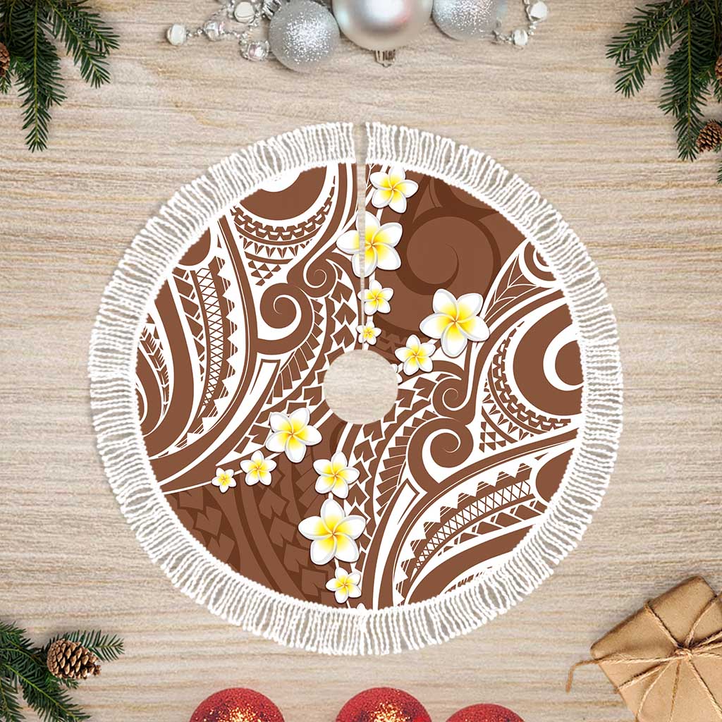 Plumeria With Brown Polynesian Tattoo Pattern Tree Skirt