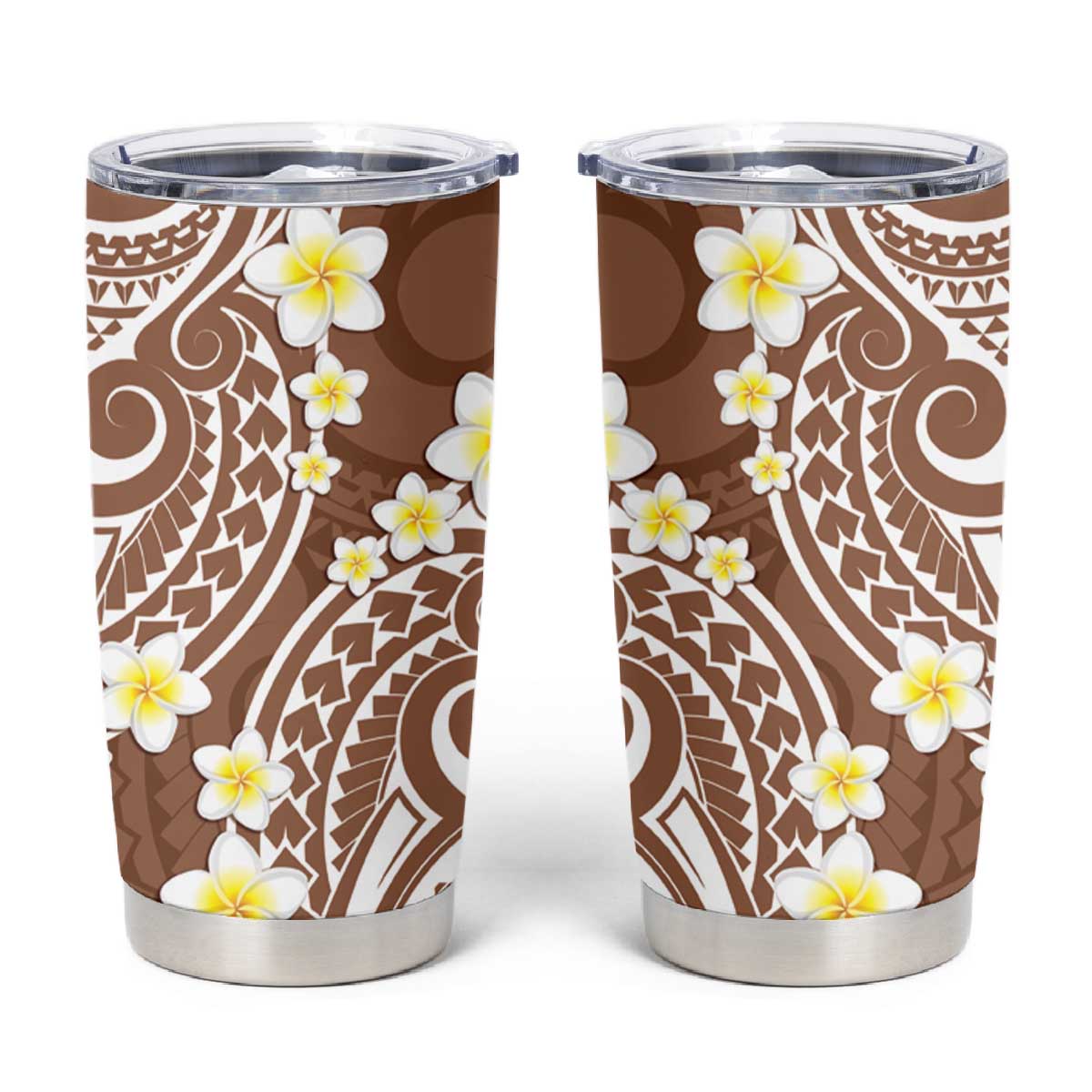 Plumeria With Brown Polynesian Tattoo Pattern Tumbler Cup LT05 Brown - Polynesian Pride