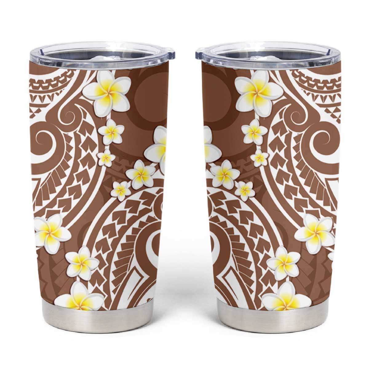 Plumeria With Brown Polynesian Tattoo Pattern Tumbler Cup