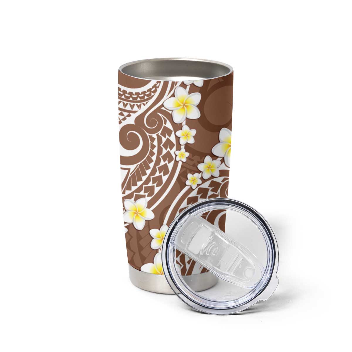 Plumeria With Brown Polynesian Tattoo Pattern Tumbler Cup LT05 - Polynesian Pride