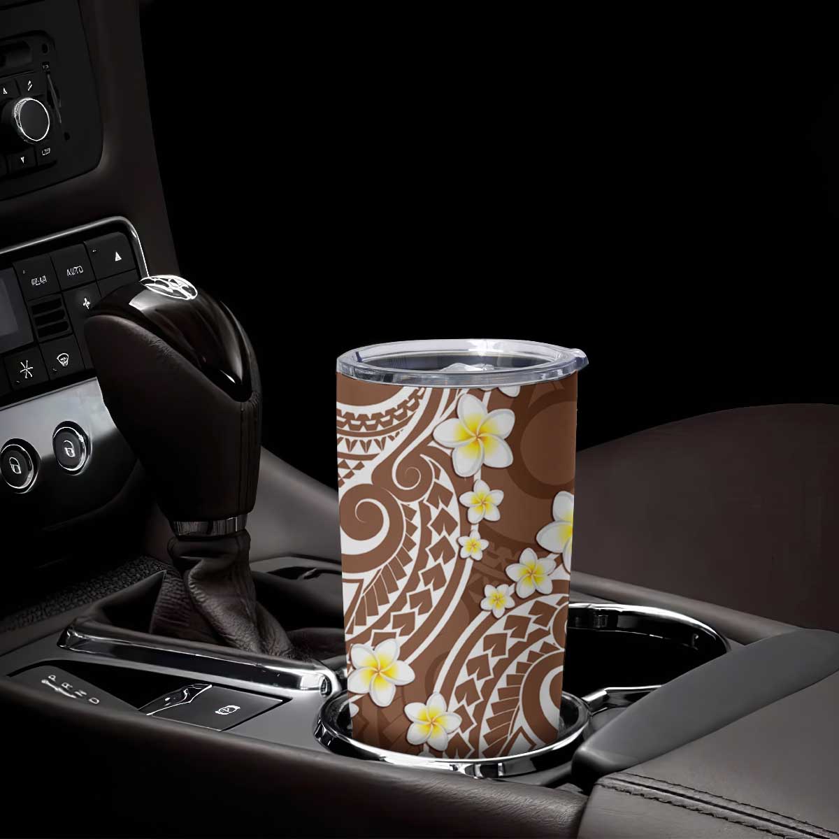 Plumeria With Brown Polynesian Tattoo Pattern Tumbler Cup LT05 - Polynesian Pride