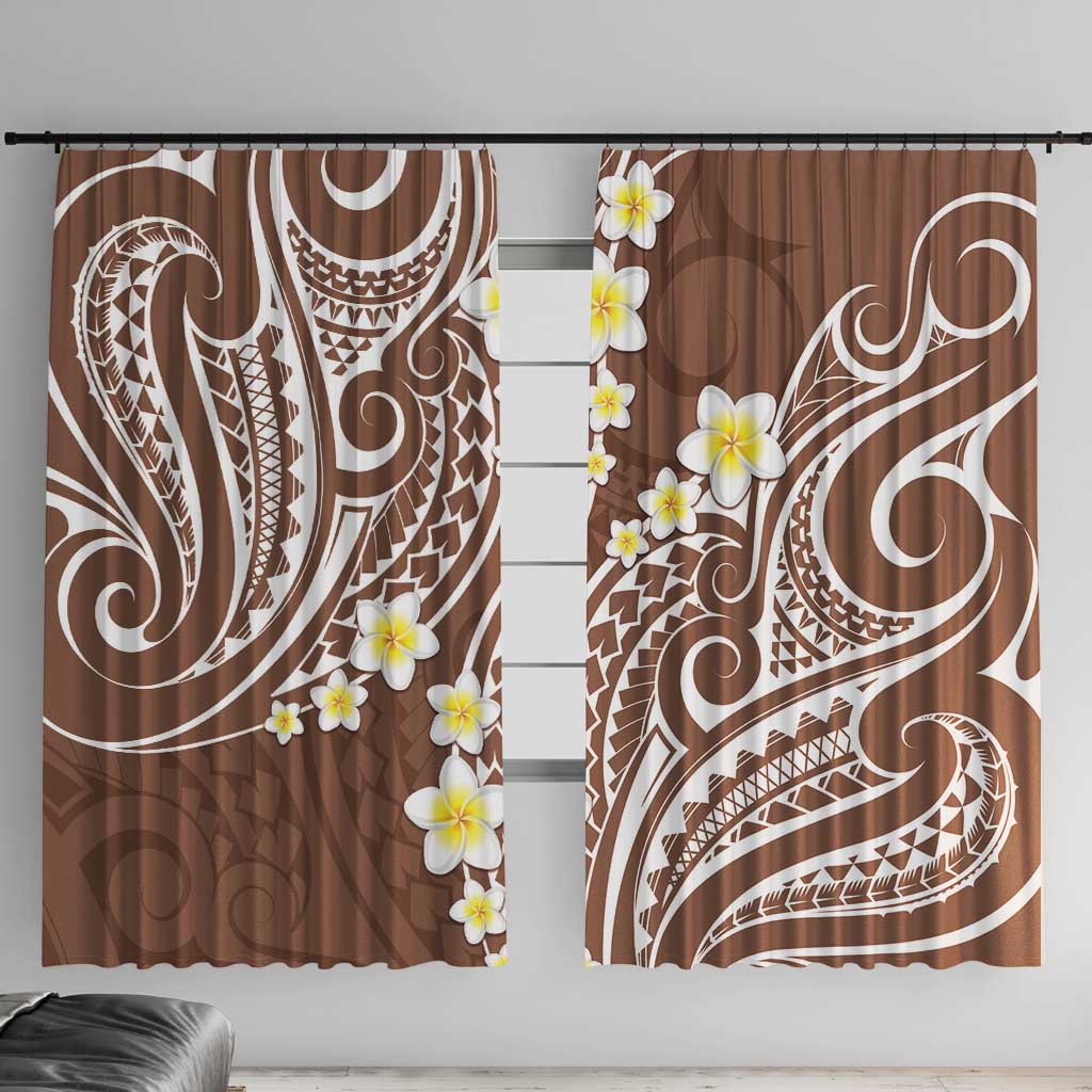 Plumeria With Brown Polynesian Tattoo Pattern Window Curtain LT05 With Hooks Brown - Polynesian Pride