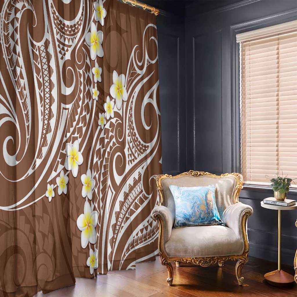 Plumeria With Brown Polynesian Tattoo Pattern Window Curtain LT05 - Polynesian Pride