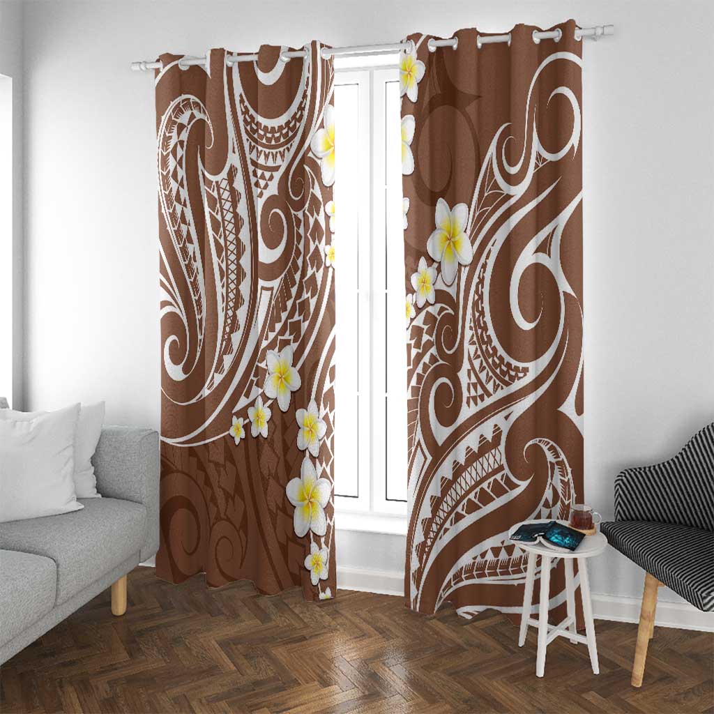 Plumeria With Brown Polynesian Tattoo Pattern Window Curtain LT05 With Grommets Brown - Polynesian Pride