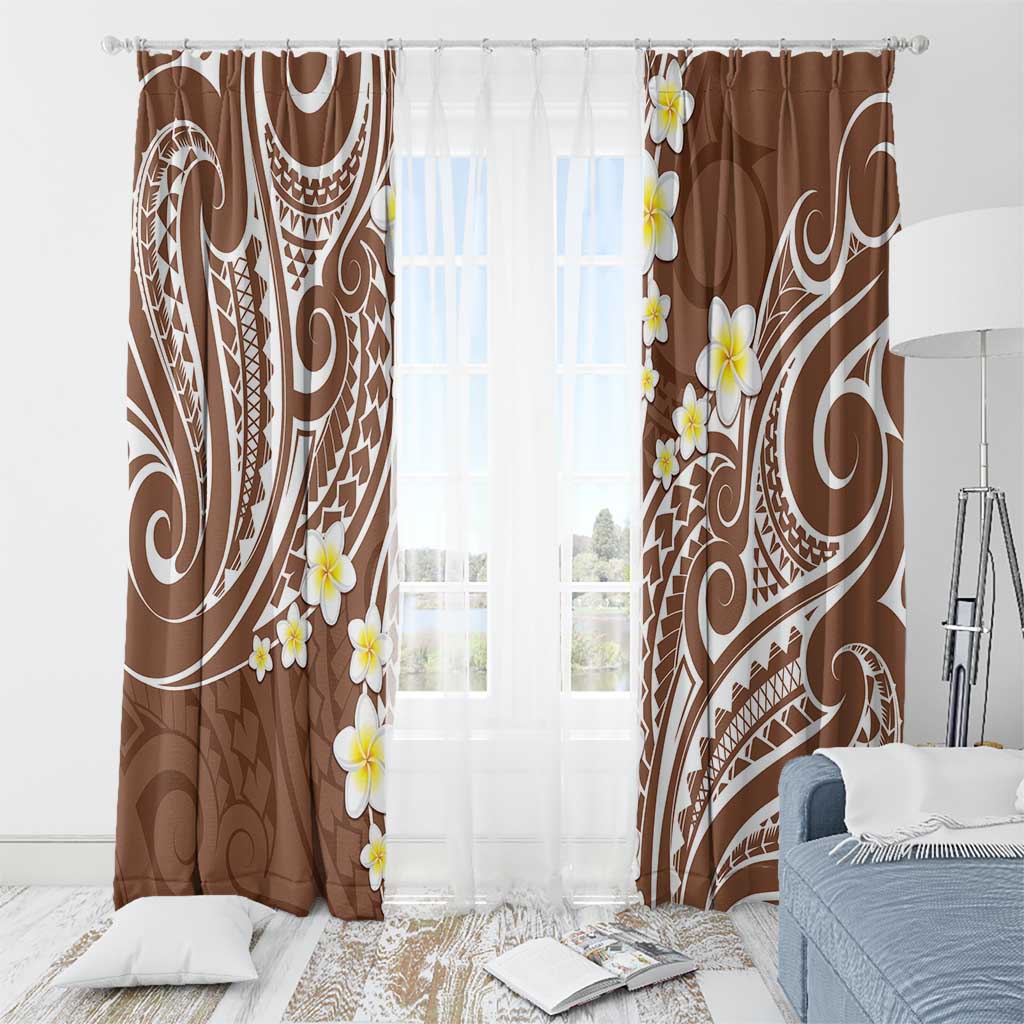 Plumeria With Brown Polynesian Tattoo Pattern Window Curtain LT05 - Polynesian Pride
