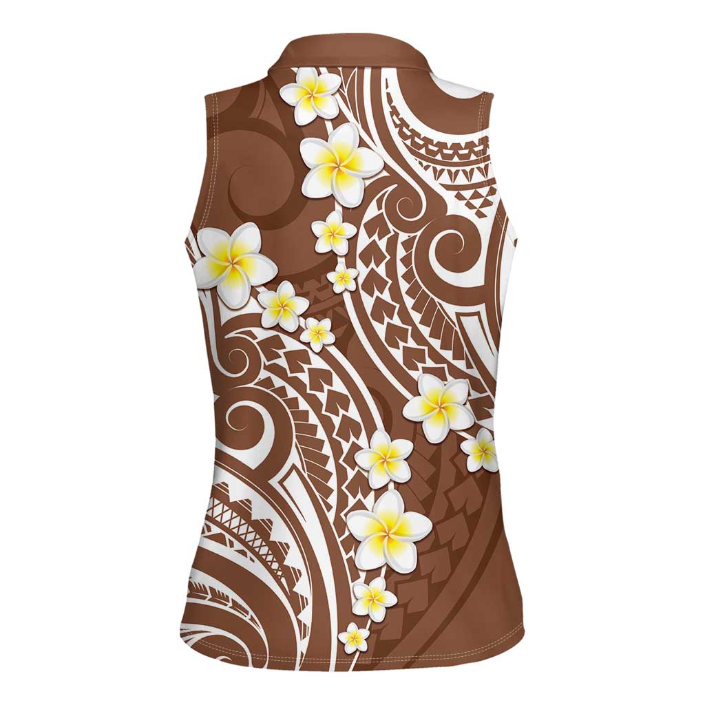 Plumeria With Brown Polynesian Tattoo Pattern Women Sleeveless Polo Shirt