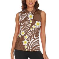 Plumeria With Brown Polynesian Tattoo Pattern Women Sleeveless Polo Shirt