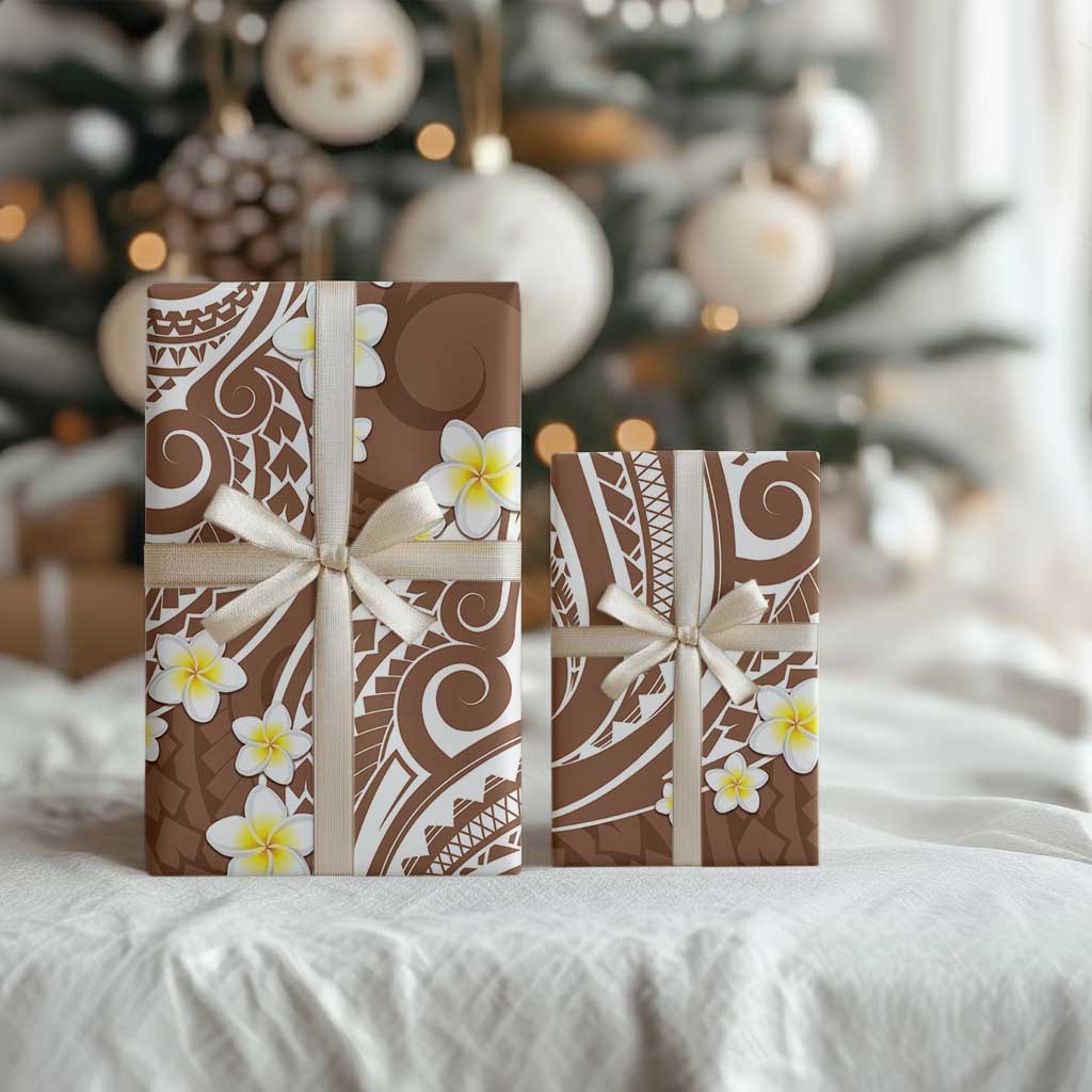 Plumeria With Brown Polynesian Tattoo Pattern Wrapping Paper LT05 - Polynesian Pride