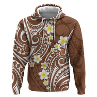 Plumeria With Brown Polynesian Tattoo Pattern Zip Hoodie