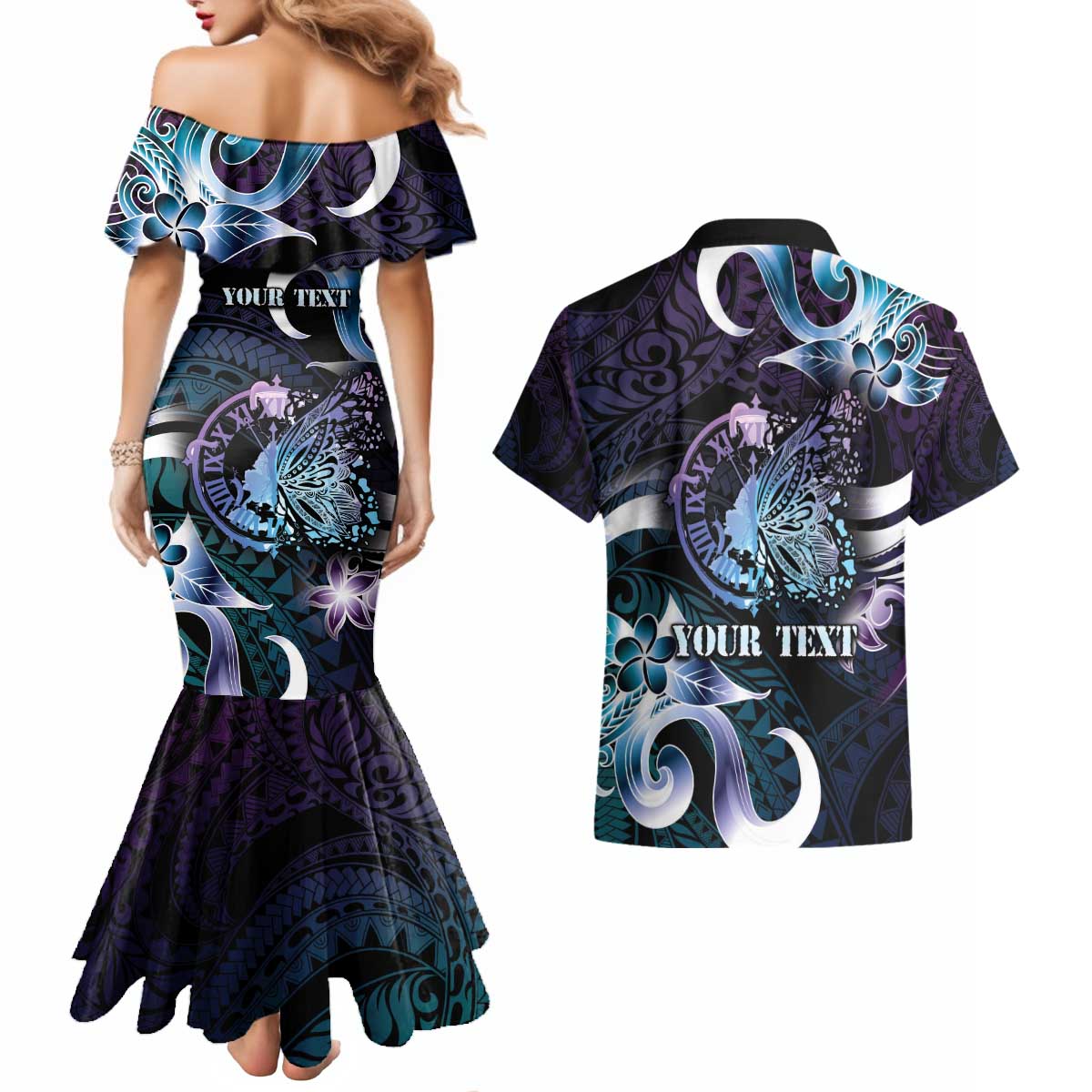 Personalised Polynesia Suicide Prevention Awareness Couples Matching Mermaid Dress and Hawaiian Shirt No Story Should End Too Soon