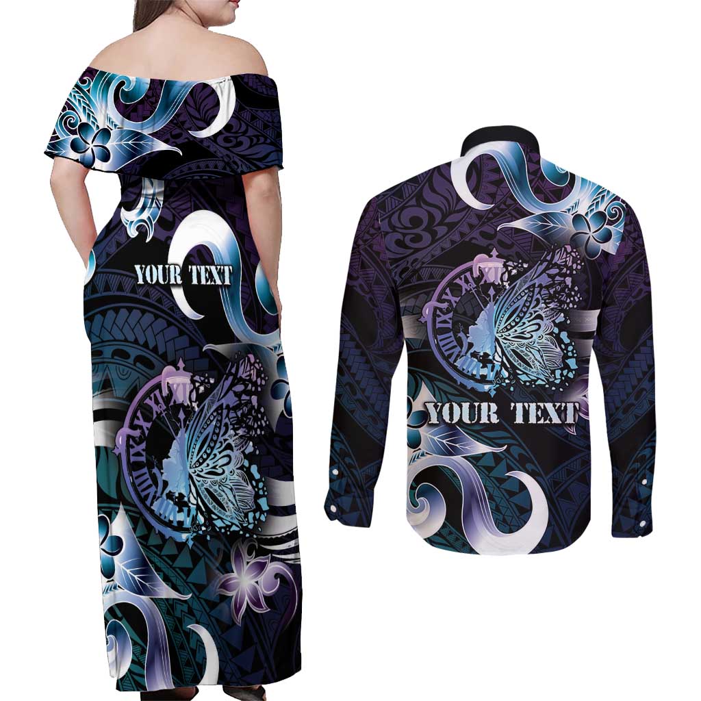 Personalised Polynesia Suicide Prevention Awareness Couples Matching Off Shoulder Maxi Dress and Long Sleeve Button Shirt No Story Should End Too Soon LT05 - Polynesian Pride