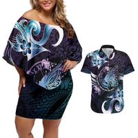 Personalised Polynesia Suicide Prevention Awareness Couples Matching Off Shoulder Short Dress and Hawaiian Shirt No Story Should End Too Soon LT05 Purple - Polynesian Pride
