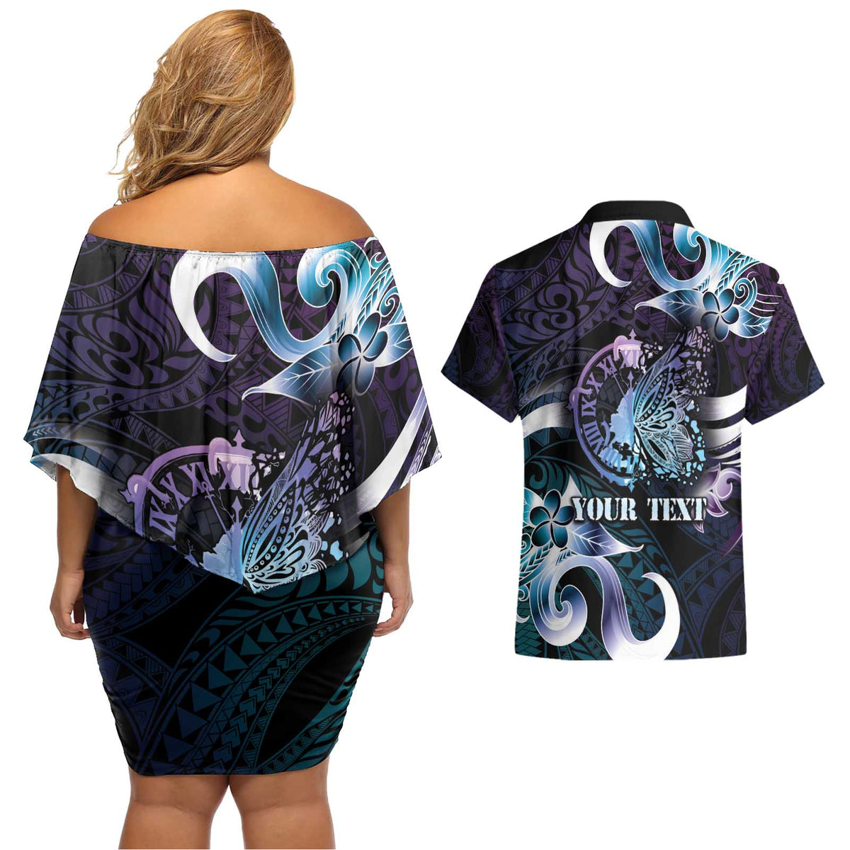 Personalised Polynesia Suicide Prevention Awareness Couples Matching Off Shoulder Short Dress and Hawaiian Shirt No Story Should End Too Soon LT05 - Polynesian Pride