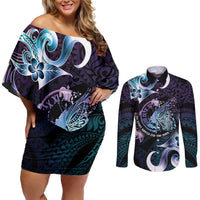 Personalised Polynesia Suicide Prevention Awareness Couples Matching Off Shoulder Short Dress and Long Sleeve Button Shirt No Story Should End Too Soon LT05 Purple - Polynesian Pride