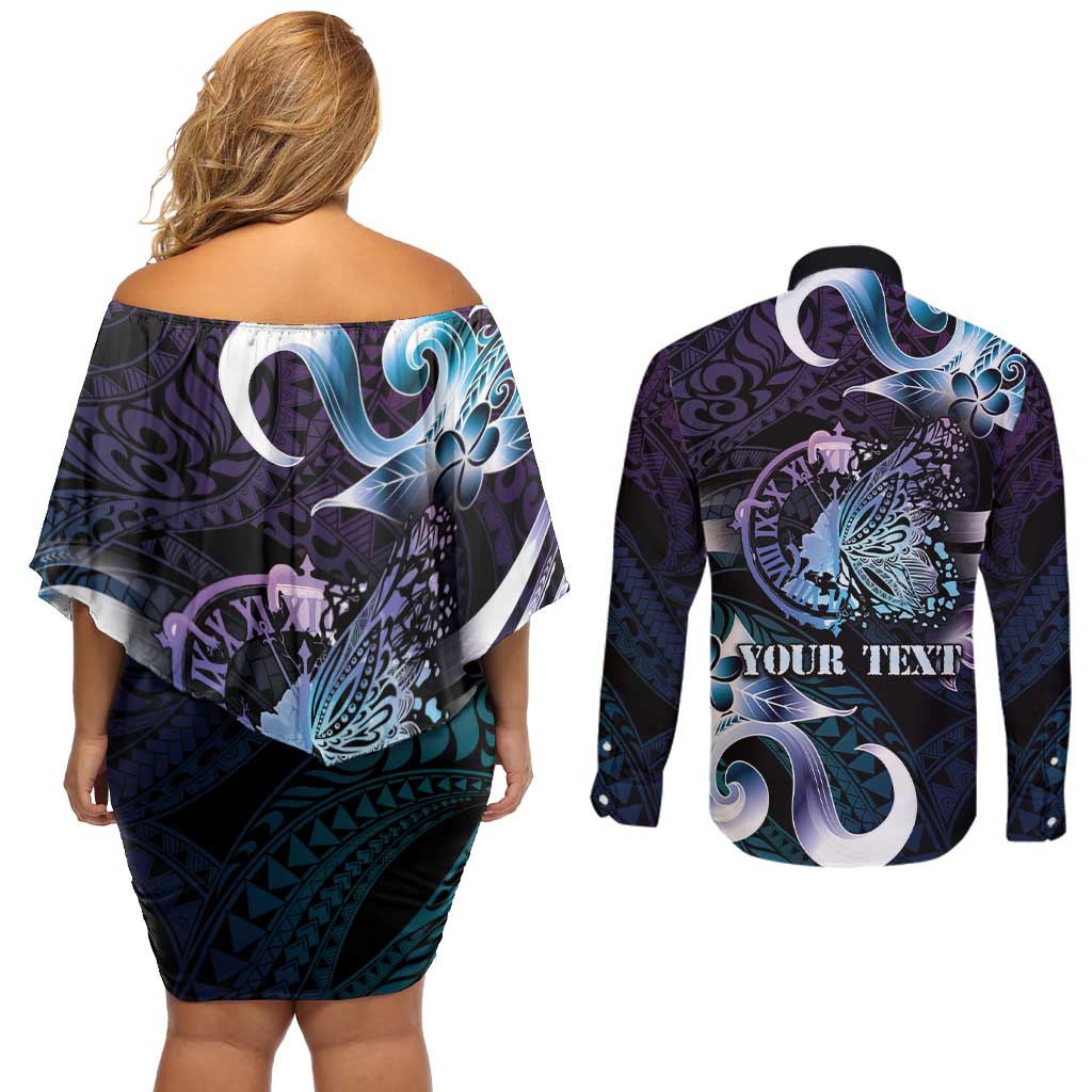 Personalised Polynesia Suicide Prevention Awareness Couples Matching Off Shoulder Short Dress and Long Sleeve Button Shirt No Story Should End Too Soon LT05 - Polynesian Pride