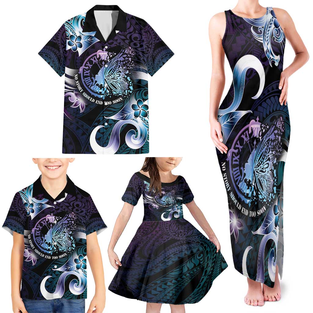 Personalised Polynesia Suicide Prevention Awareness Family Matching Tank Maxi Dress and Hawaiian Shirt No Story Should End Too Soon