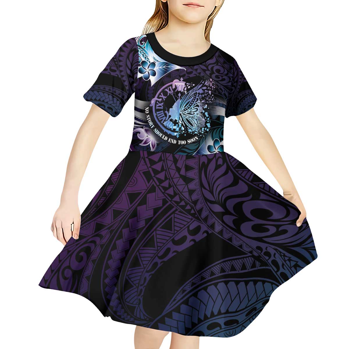 Personalised Polynesia Suicide Prevention Awareness Kid Short Sleeve Dress No Story Should End Too Soon