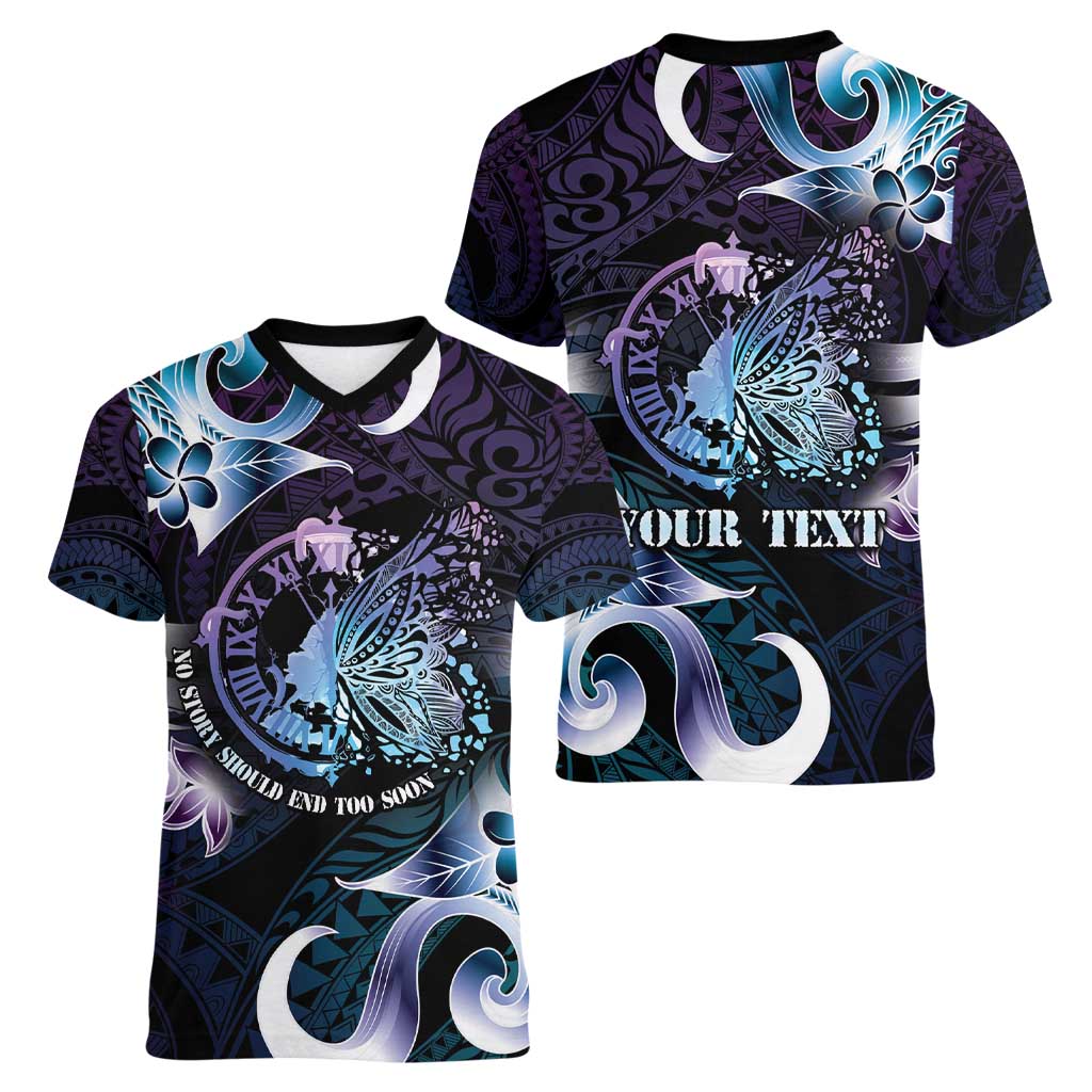 Personalised Polynesia Suicide Prevention Awareness Women V-Neck T-Shirt No Story Should End Too Soon