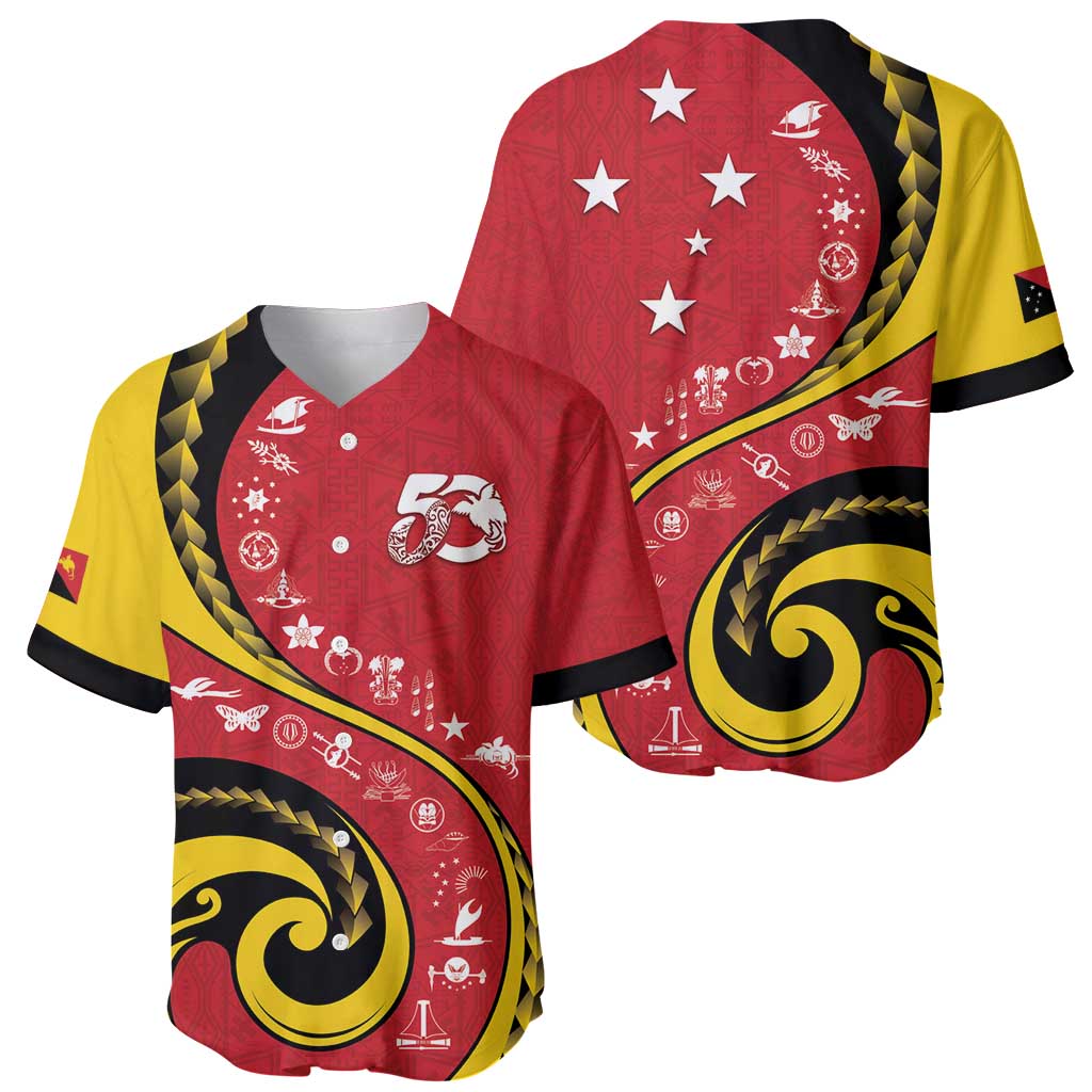 Papua New Guinea 50th Independence Anniversary Baseball Jersey Special Style Red Version - Polynesian Pride